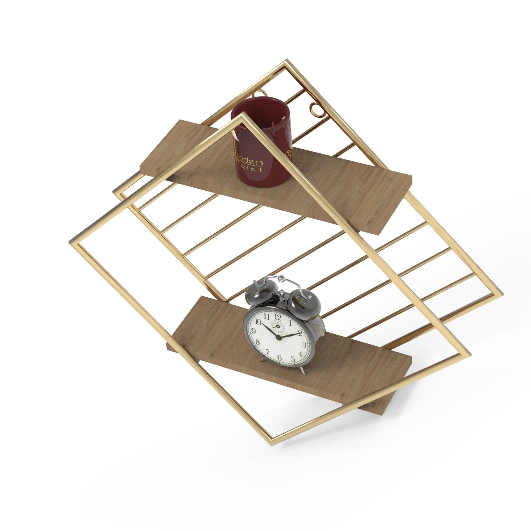 Decorative 2-tier golden wall shelf side view