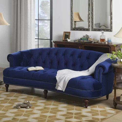 Chesterfield Velvet 3 Seater Rolled Arm Sofa