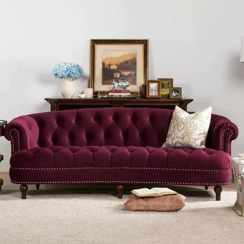 Chesterfield Graceful Velvet 3 Seater Rolled Arm Sofa (Walnut Legs) - WoodenTwist