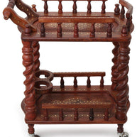 Juniper Cyprus Sheesham Wood Serving Trolley, Brown - wood grain close-up