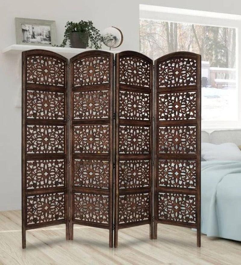 Solid Wood 4-Panel Room Divider