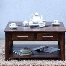 Handmade Solid Mango Wood Coffee Table with 4 Drawers - front view