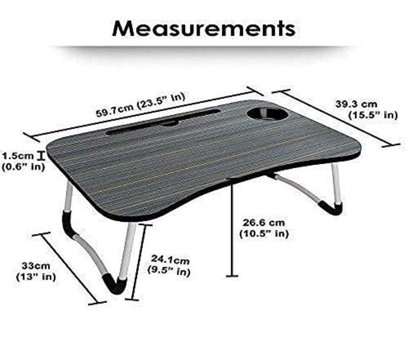 Foldable Laptop Table With Cup Holder And Mobile Tablet Holder (Grey) - WoodenTwist