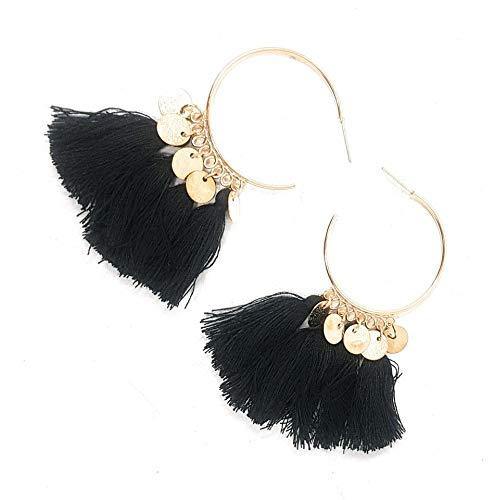 Black Ethnic Sequins Drop Earrings - WoodenTwist