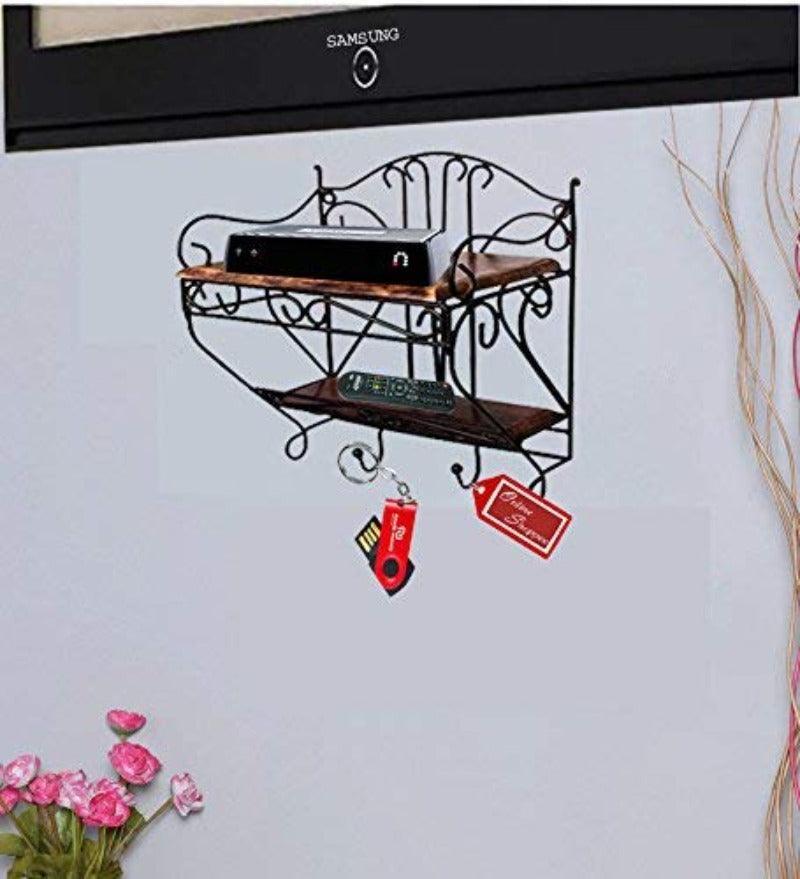 Wooden & Iron Set-Top Box Wall Shelf