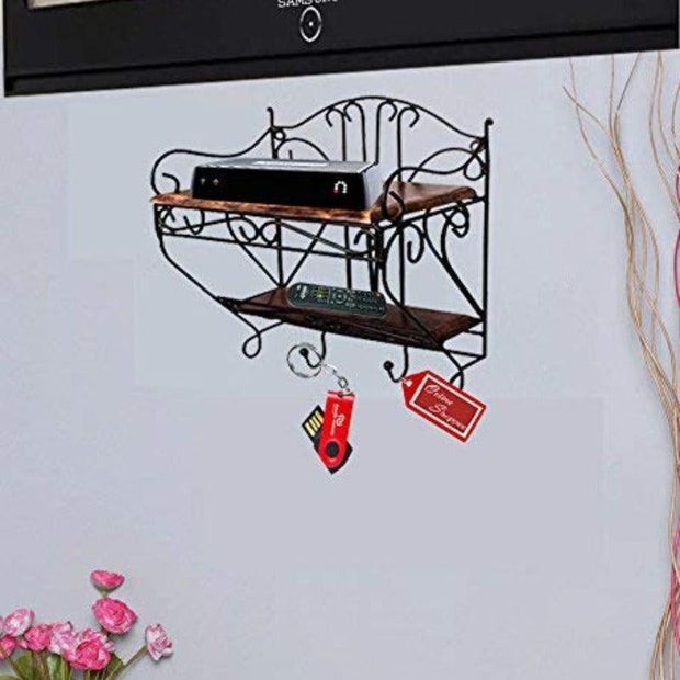 Wooden & Iron Beautiful Design Set Top Box Wall Shelf - WoodenTwist