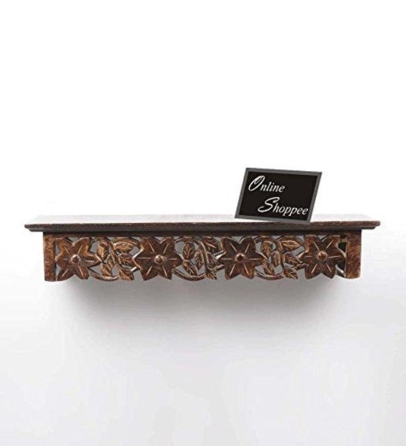 Onlineshoppee Wooden Hand Carved Wall Shelf with Jali Work - WoodenTwist