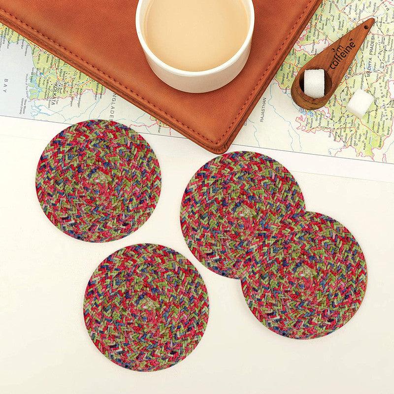 Round Coaster Set (6 PCS Set) Machine Washable Absorbent Size: 5 inch Diameter - WoodenTwist