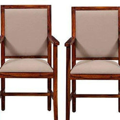 Wood Standard Arm Cushioned Comfort Back Rest Seating Chair set of 2 pcs (Sheesham Wood)