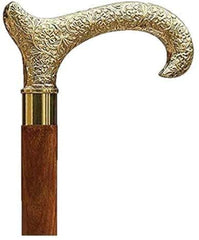 Antique Brass Design Head Handle Vintage Style Wooden Walking Cane Stick - WoodenTwist