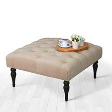 Tufted Square Bench Stool (Cream) - WoodenTwist