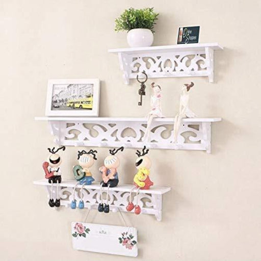 Wooden Decorative & Designer Floating Wall Shelf Set of 3 (White) - WoodenTwist