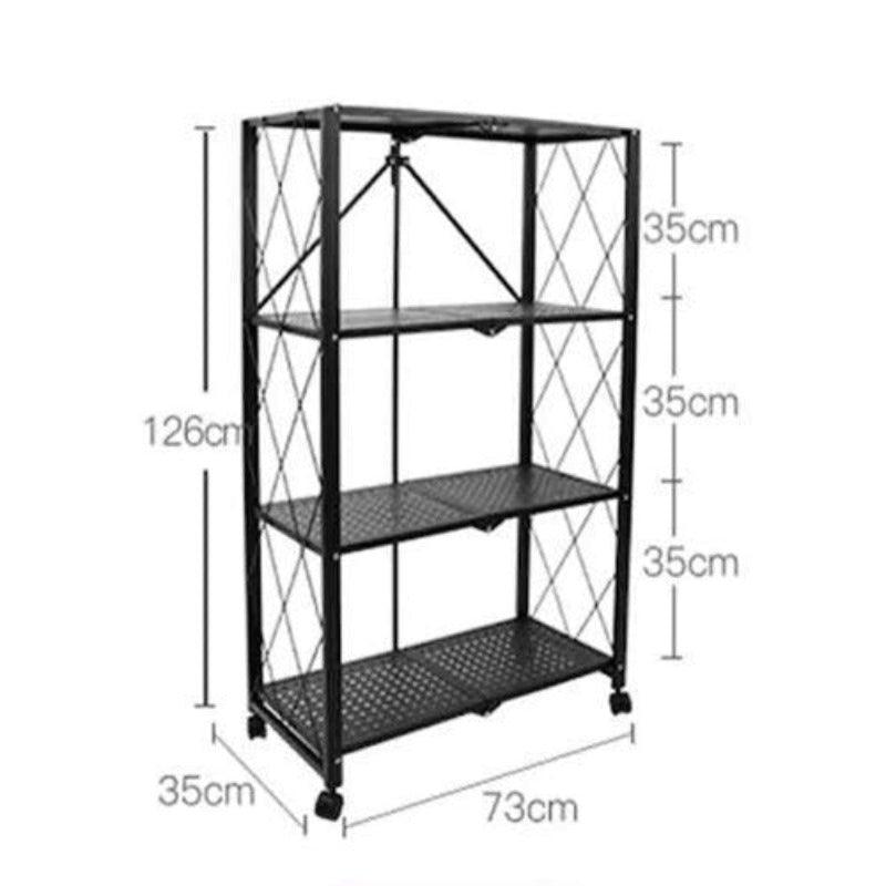 Metal Adjustable and Foldable Storage Rack Unit with Wheel 4 Layer Foldable (Black) - WoodenTwist