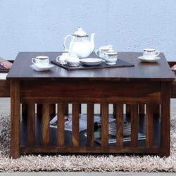 Handmade Solid Mango Wood Coffee Table with 4 Drawers - side angle