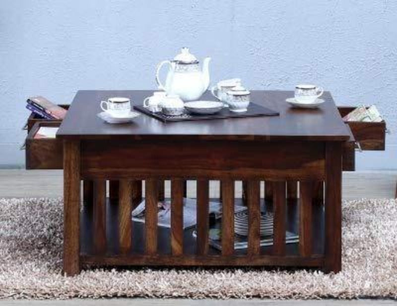 Handmade Sheesham Wood Coffee Table with 4 Drawers - WoodenTwist