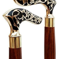 Antique Brass Design Head Handle Vintage Style Wooden Walking Cane Stick - WoodenTwist