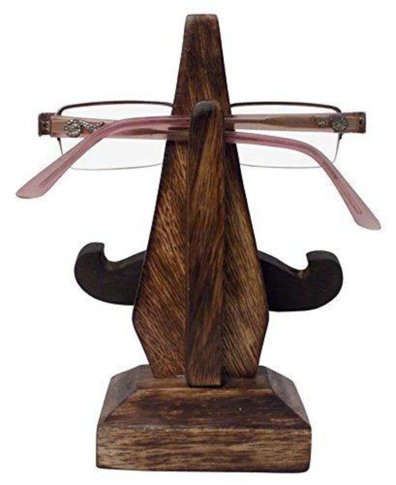 Wooden Nose Shaped Spectacle Holder - Desk Setup