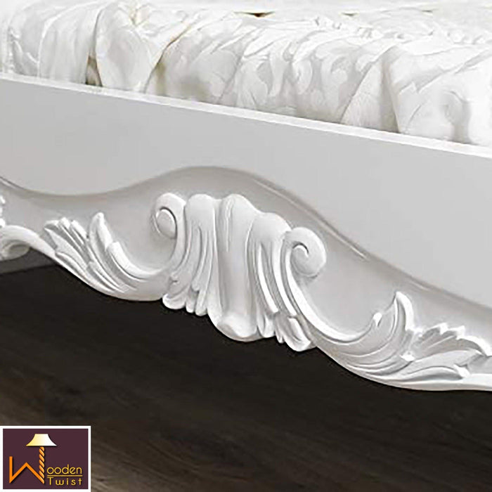 Super king Size Teak Wood Bed Heavy Carved with Cushioned Design - WoodenTwist