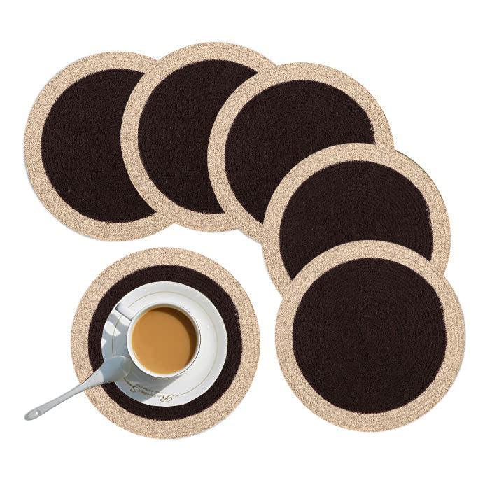 Polyster Round Coaster Set (6 PCS Set) Machine Washable Absorbent - WoodenTwist