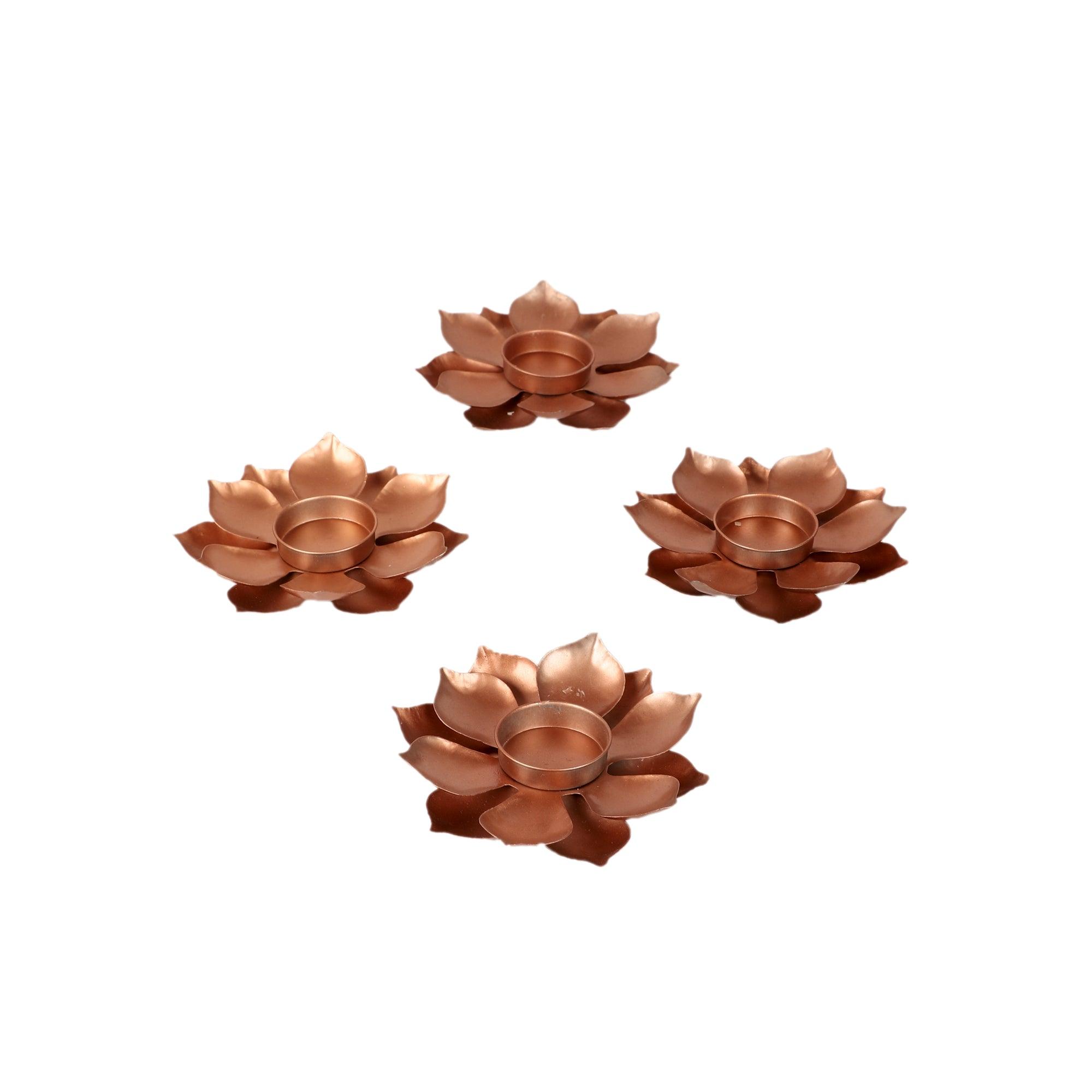 Flower Copper Tealight Holder Set of 4 - WoodenTwist