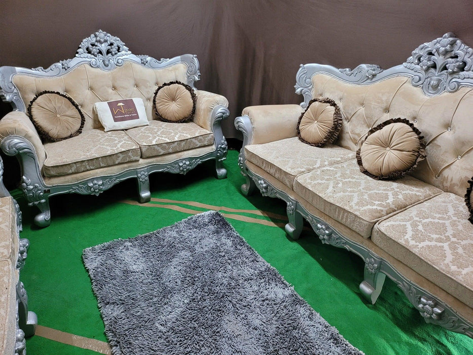Royal Antique Silver Carved Maharaja Sofa Set 8 Seater - WoodenTwist