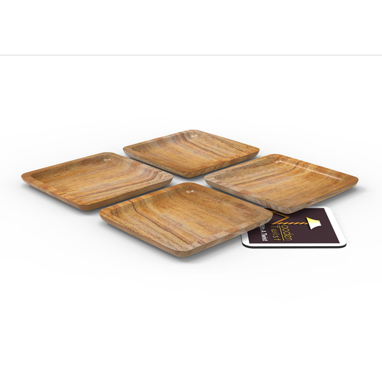 Acacia wood serving tray plate - angled view