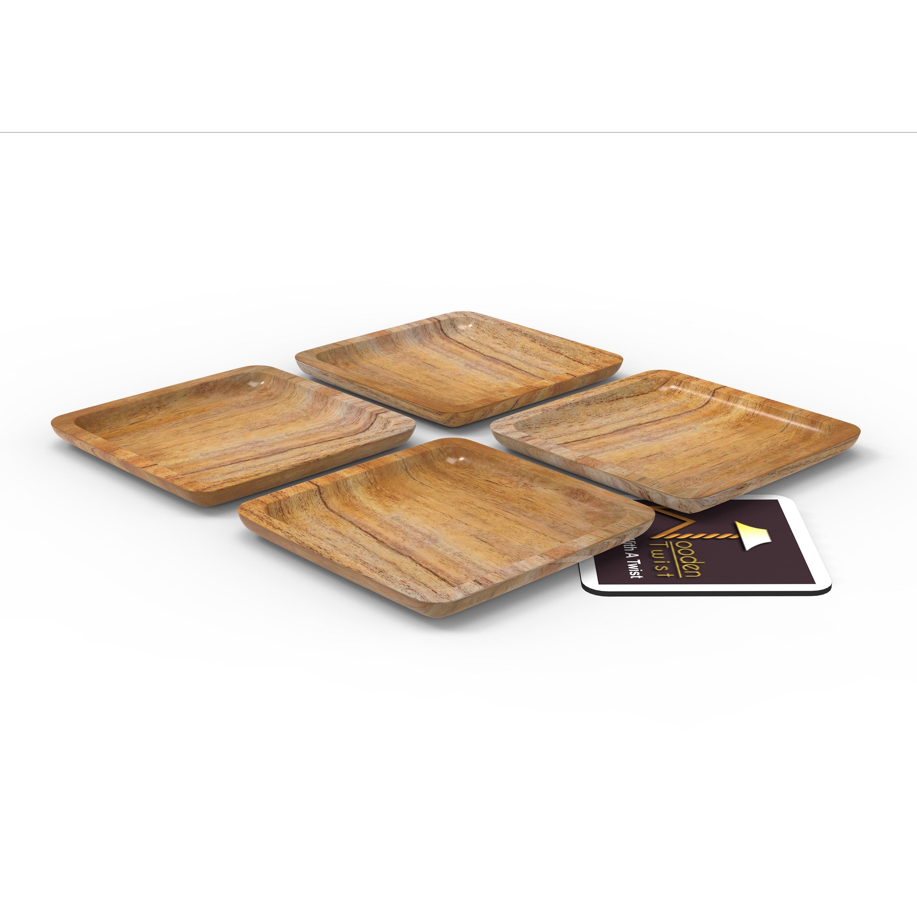 Acacia wood serving tray plate - angled view
