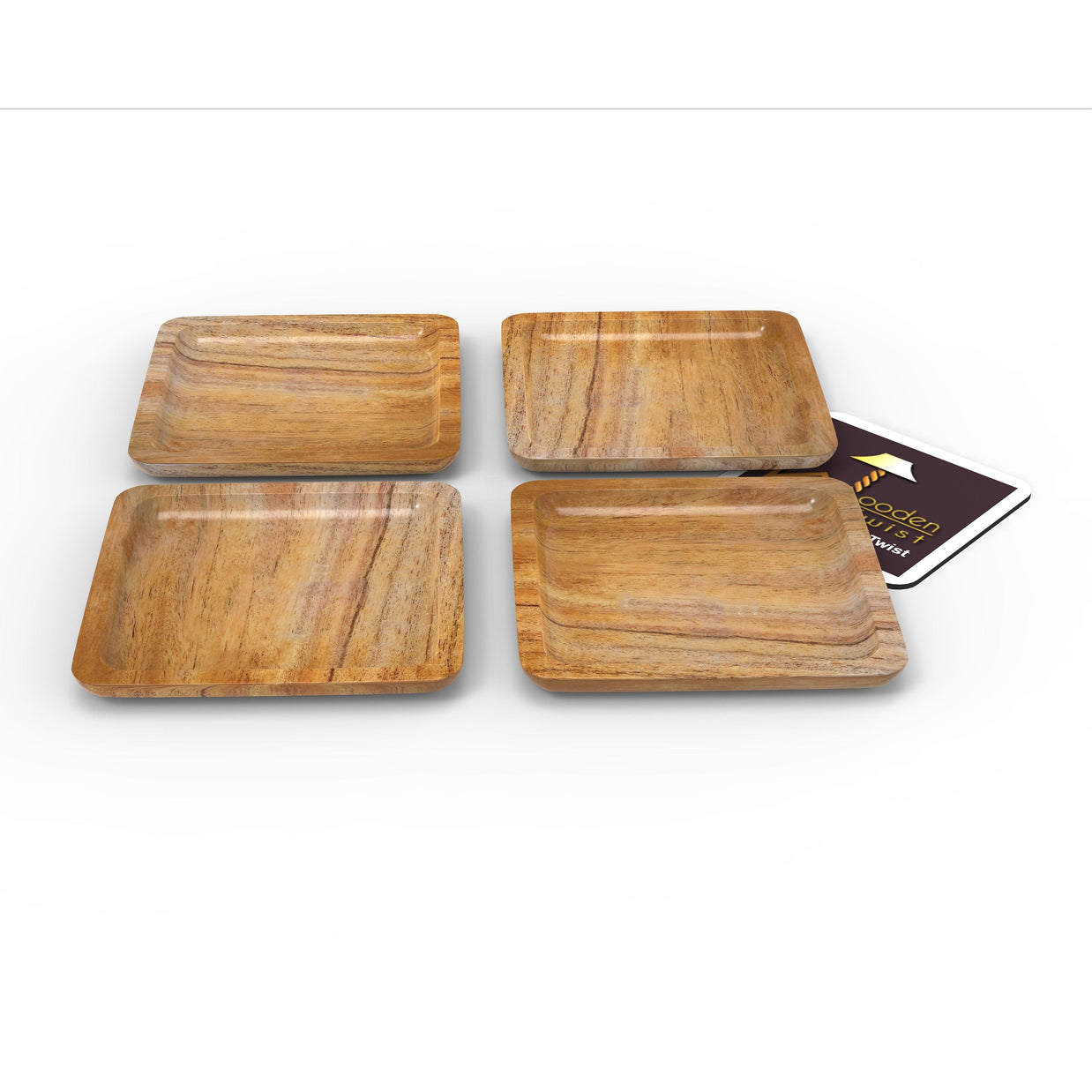 Acacia wood serving tray plate - stacked set