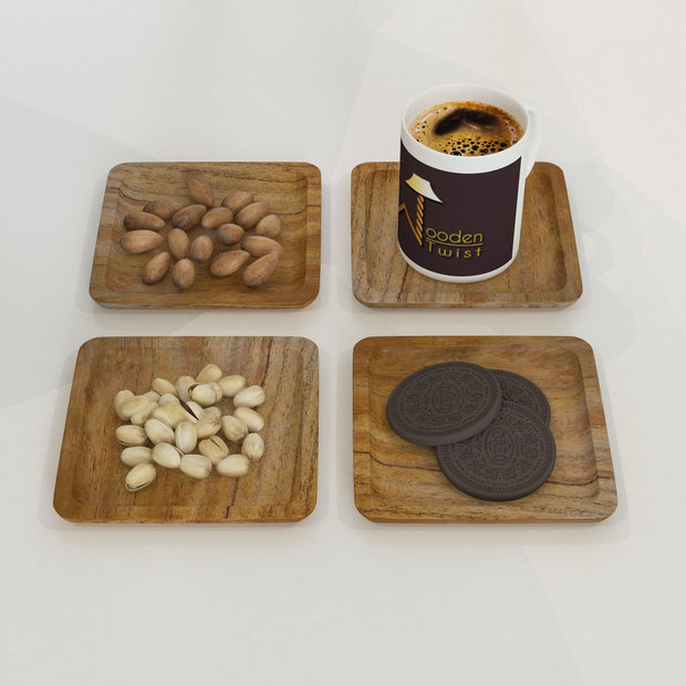 Wooden Serving Tray Plate Set of 4 in acacia wood