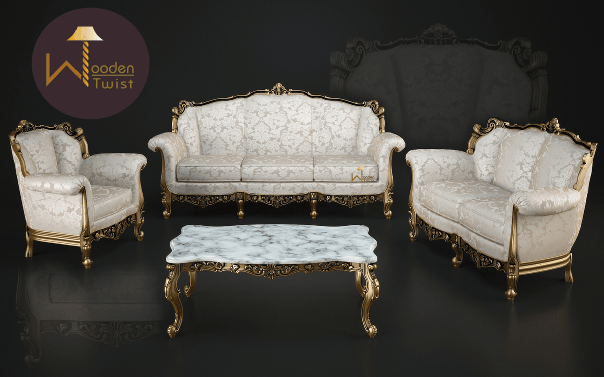 A Royal Living Room Set, Hand Carved Throughout