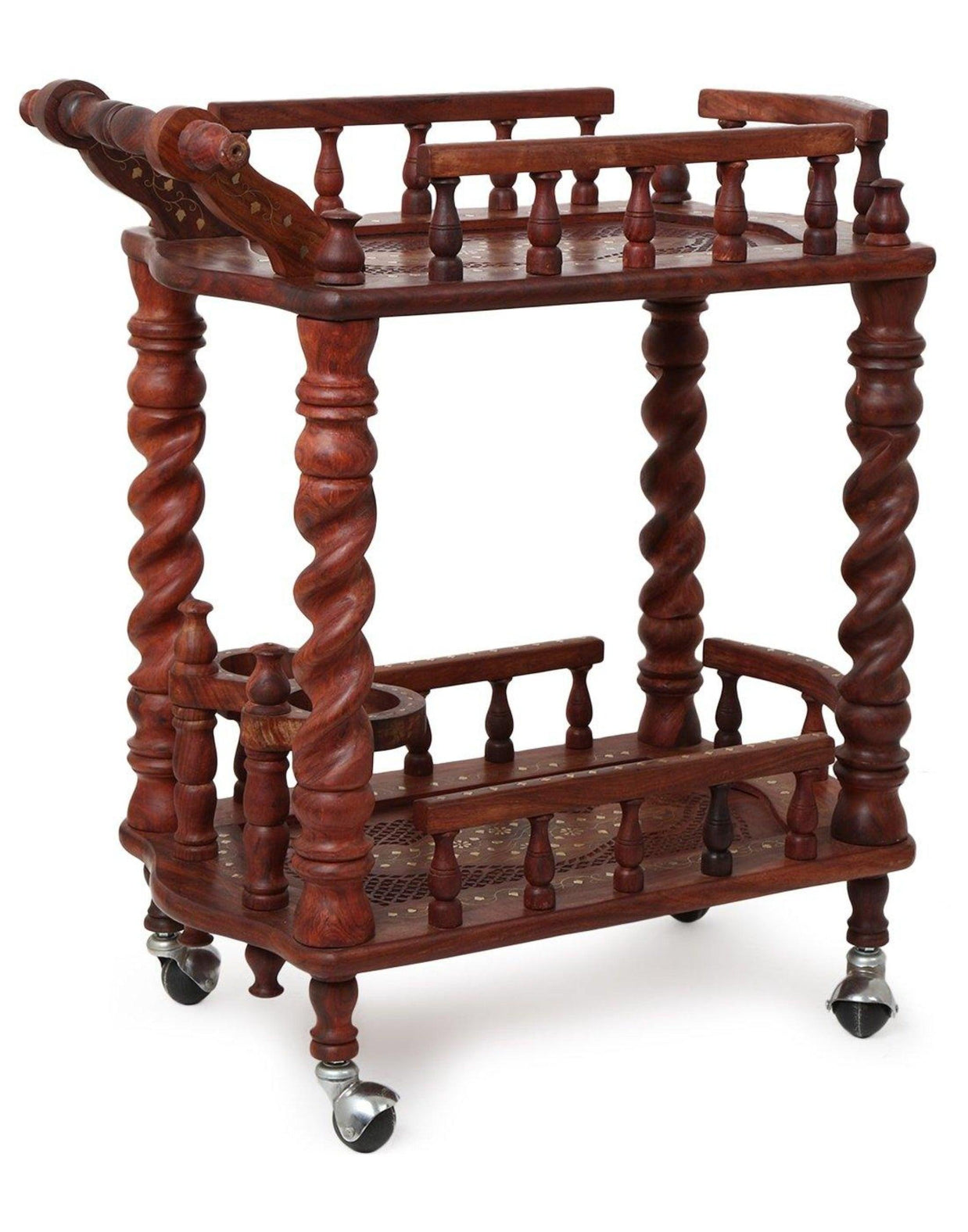 Juniper Cyprus Sheesham Wood Serving Trolley, Brown - wheels detail