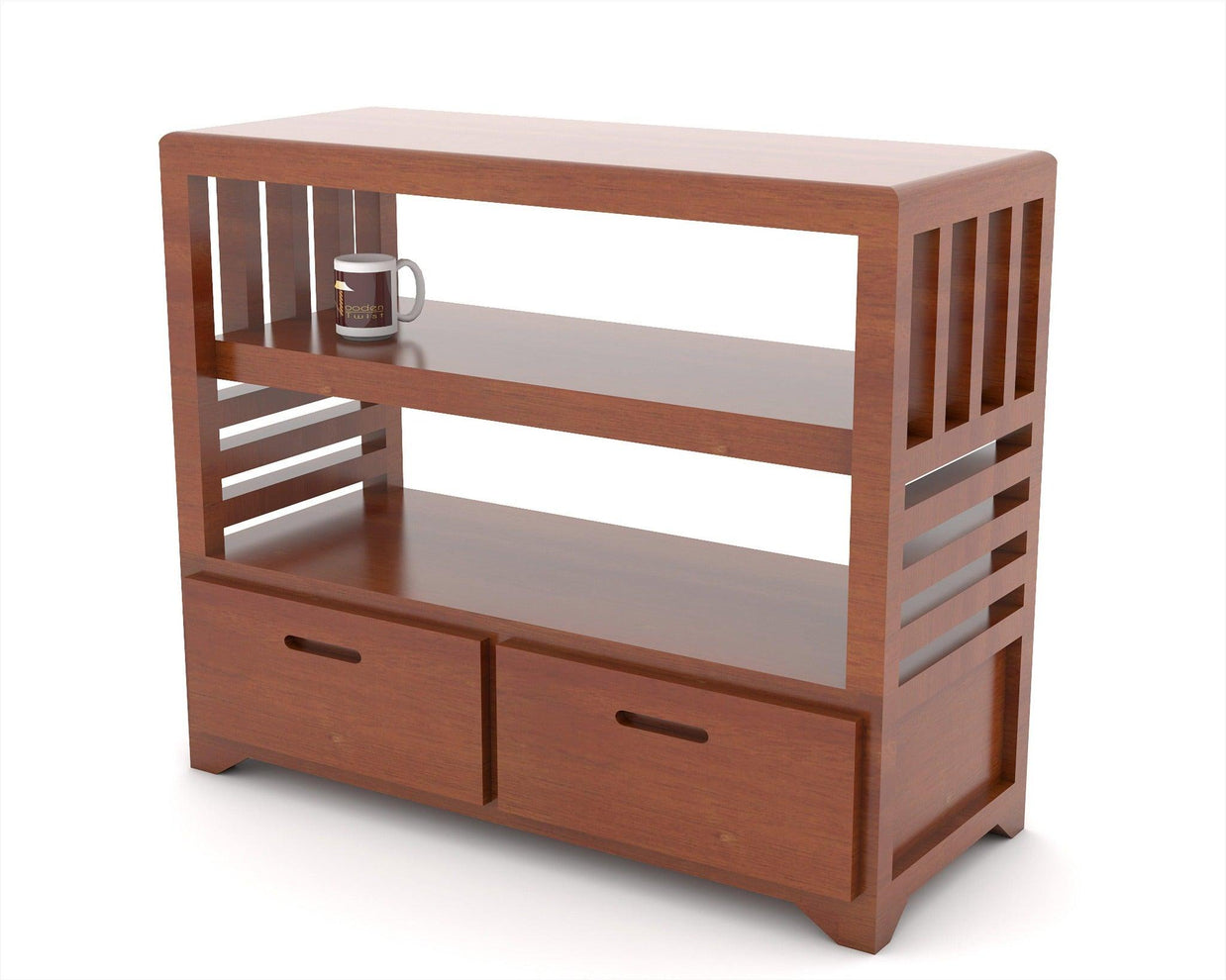 Wooden Twist Pierce Mango Wood TV Unit - Honey Finish, side view