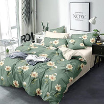 Glace Cotton Double Bedsheet with 2 Pillow Covers (Green Flower) - WoodenTwist