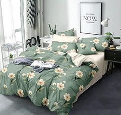 Glace Cotton Double Bedsheet with 2 Pillow Covers (Green Flower) - WoodenTwist