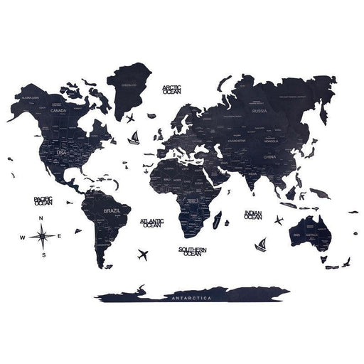 2D Colored Wooden World Map Prussian Blue Prime - WoodenTwist