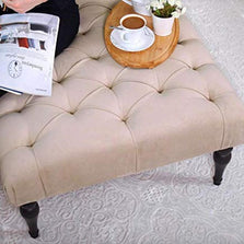 Tufted Square Bench Stool (Cream) - WoodenTwist