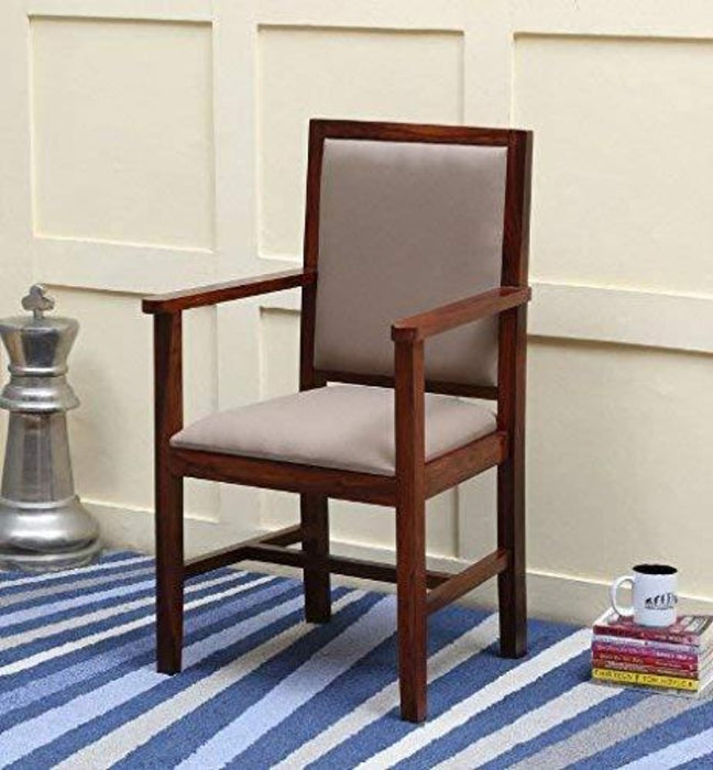 Wood Standard Arm Cushioned Comfort Back Rest Seating Chair set of 2 pcs (Sheesham Wood)