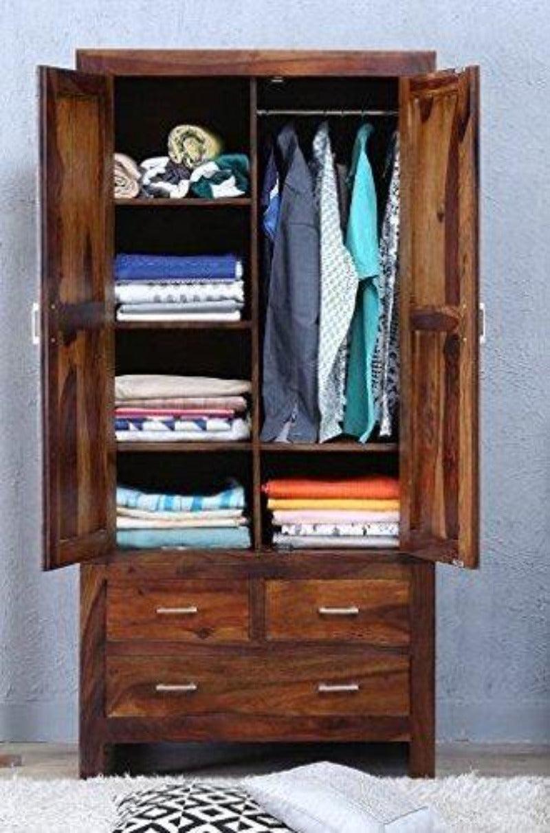 Sheesham Wood Wardrobe - open drawers view
