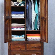 Sheesham Wood Wardrobe - open drawers view
