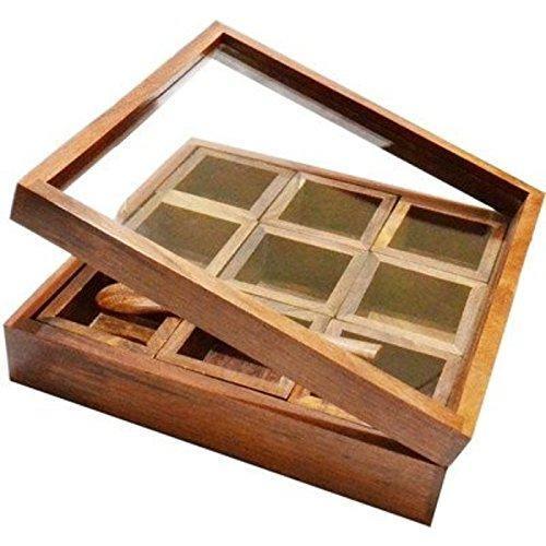 Wooden Spice Box Container - Spice Masala Box Holder with containers open