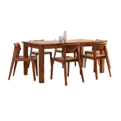 6 Seater Dining Table with Chairs for Living Room Home & Office Furniture | Natural Brown Finish | Hotel & Dinner Restaurant (Sheesham Wood) - WoodenTwist