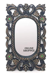 Wooden Antique Oval Shaped Mirror with Key Holder - WoodenTwist
