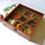 Handcrafted wooden spice box container brown finish