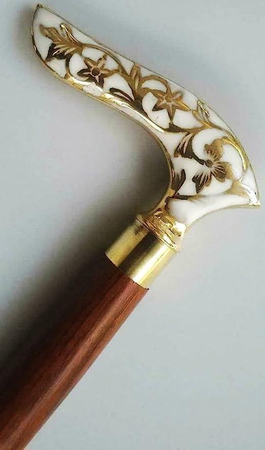 Antique Brass Design Head Handle Vintage Style Wooden Walking Cane Stick - WoodenTwist