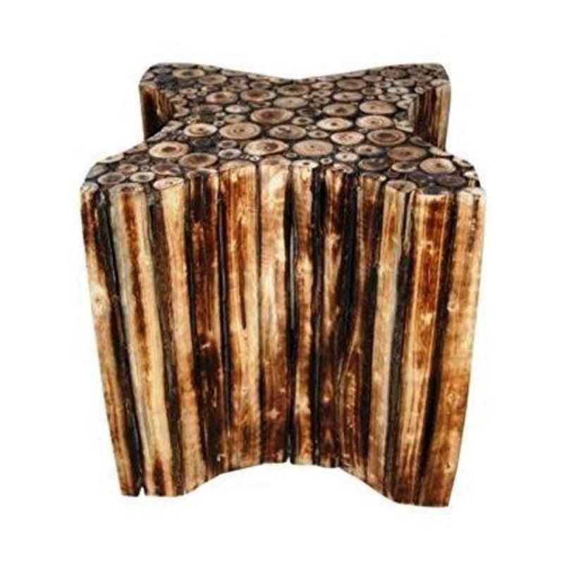 Bloque De Madera Wooden Star Shape Stool - Brown Finish