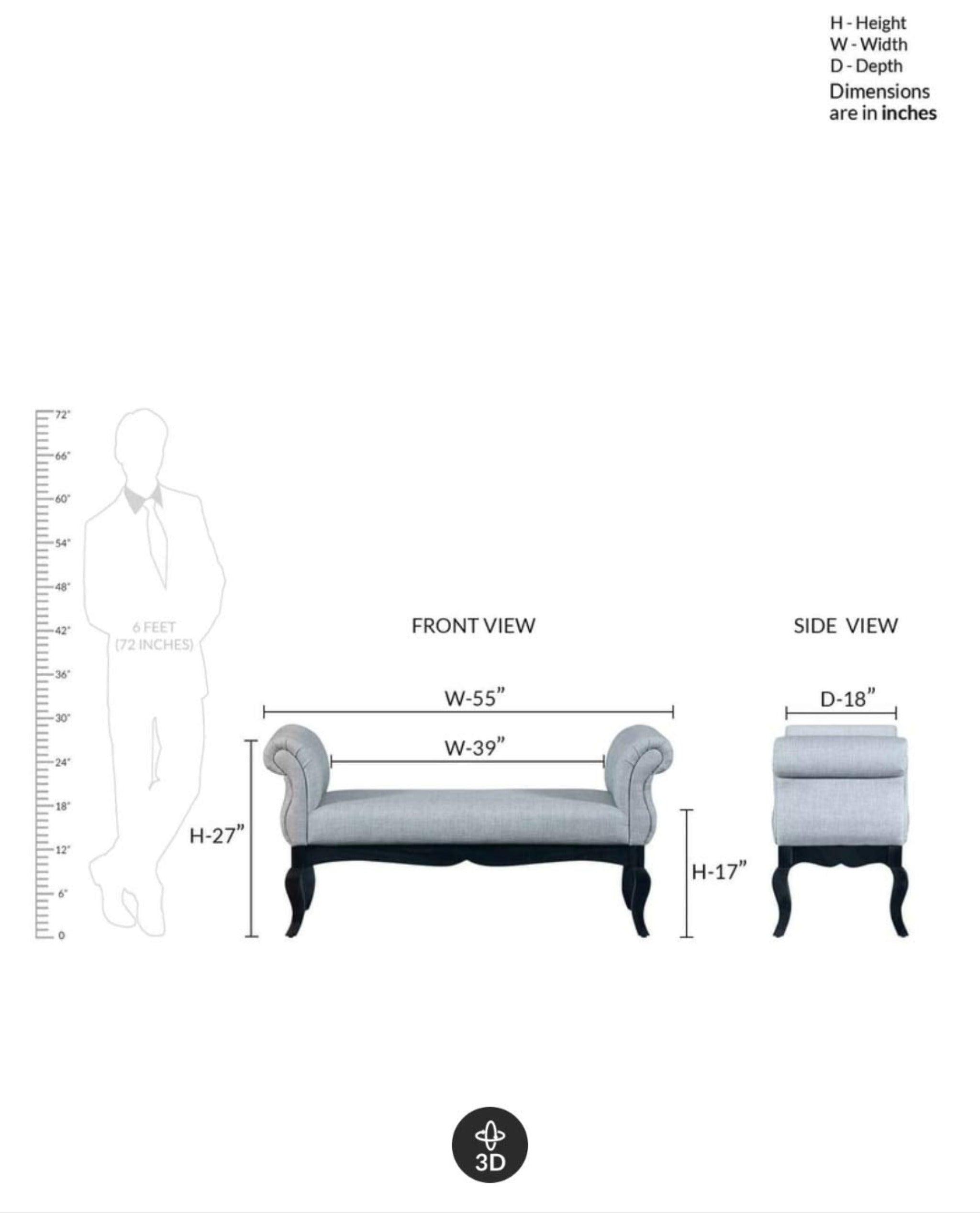 Couch Luxury Upholstered Bench Polyester (Teak Wood) - WoodenTwist