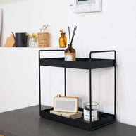 2-Tier Standing Spice Rack For Kitchen/Bathroom Countertop Storage Shelf Organizer (Black) - WoodenTwist
