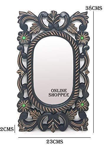 Wooden Antique Oval Shaped Mirror with Key Holder - WoodenTwist