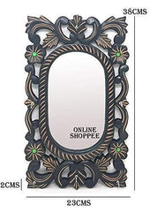 Wooden Antique Oval Shaped Mirror with Key Holder - WoodenTwist