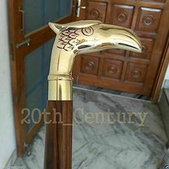 Antique Brass Design Head Handle Vintage Style Wooden Walking Cane Stick - WoodenTwist